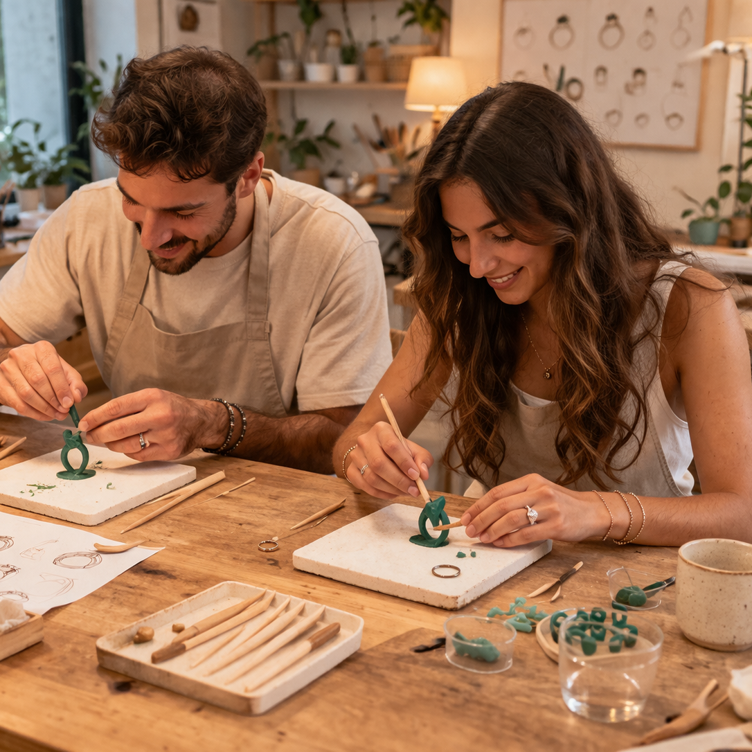 סדנת תכשיטנות זוגית פרטית בטכניקת השעווה הנעלמת